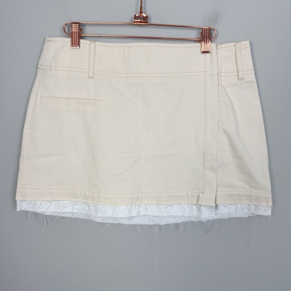 ZARA | NEW Cream & White Wrap Look Skirt Zip Slit Women’s Size Large - Picture 2 of 7